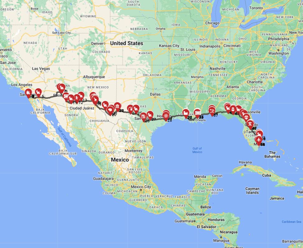 San Diego to Miami epic RV trip wizard route planner